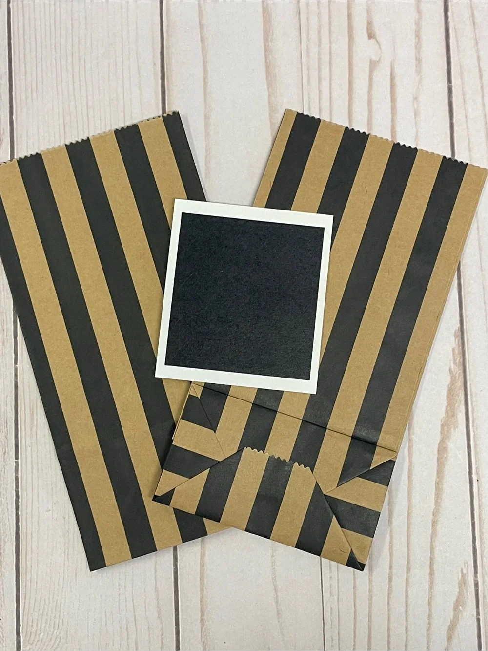 Celebrate It Black and Kraft Stripe Paper Sacks with Chalkboard Labels